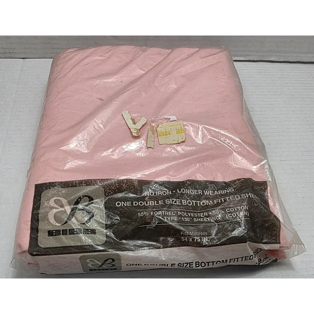 Vintage Bibb Pink Double Fitted Sheet NOS 50/50 Cotton Polyester 54x75 Sealed